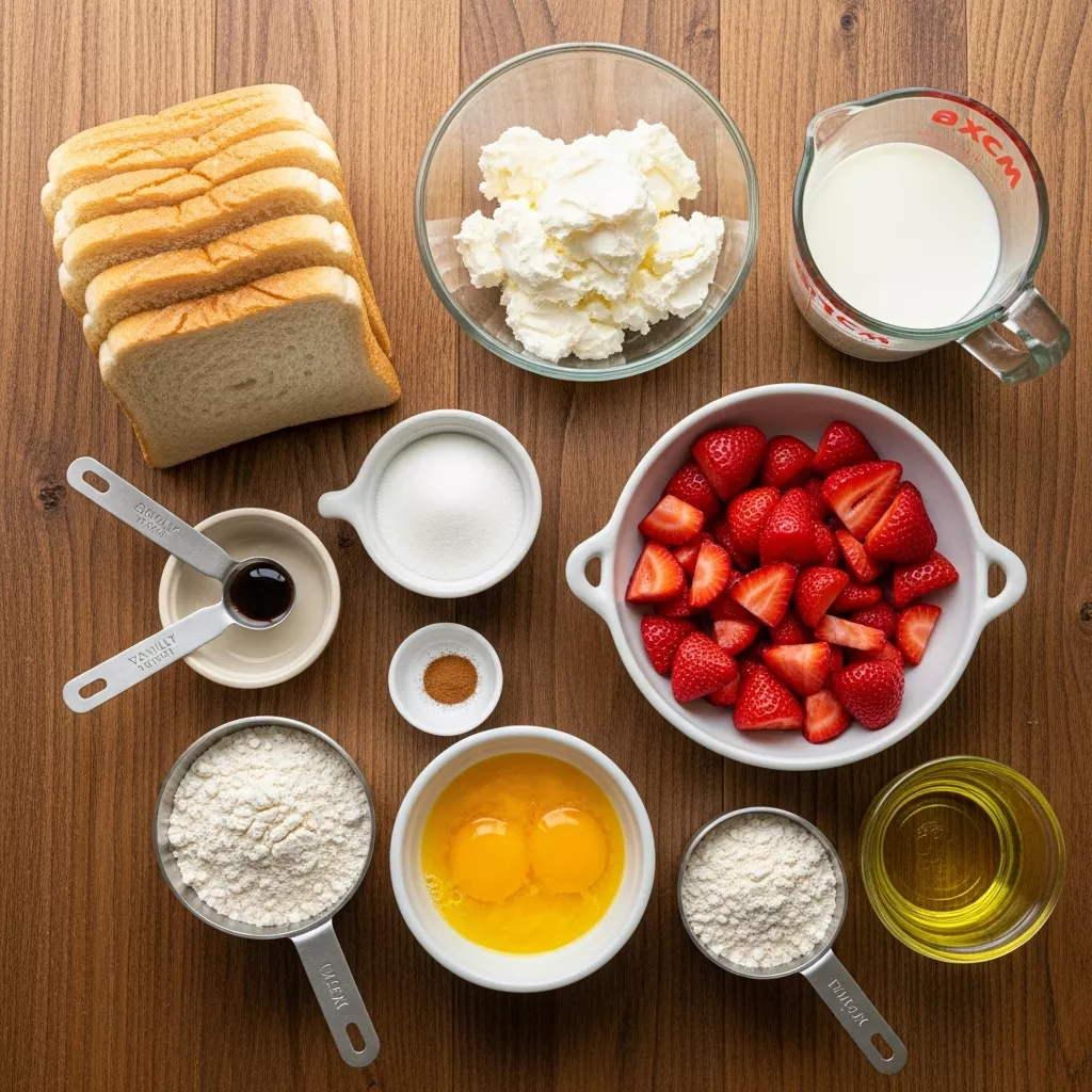 Ingredients for Amazing Fried Strawberry Cheesecake Sandwiches