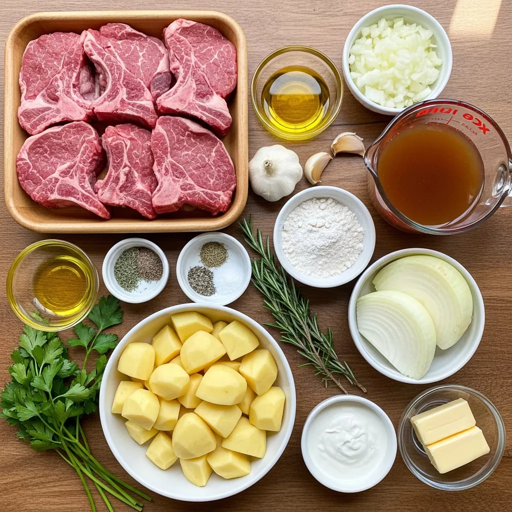 Ingredients for Cozy Smothered Beef Chops with Gravy Potatoes