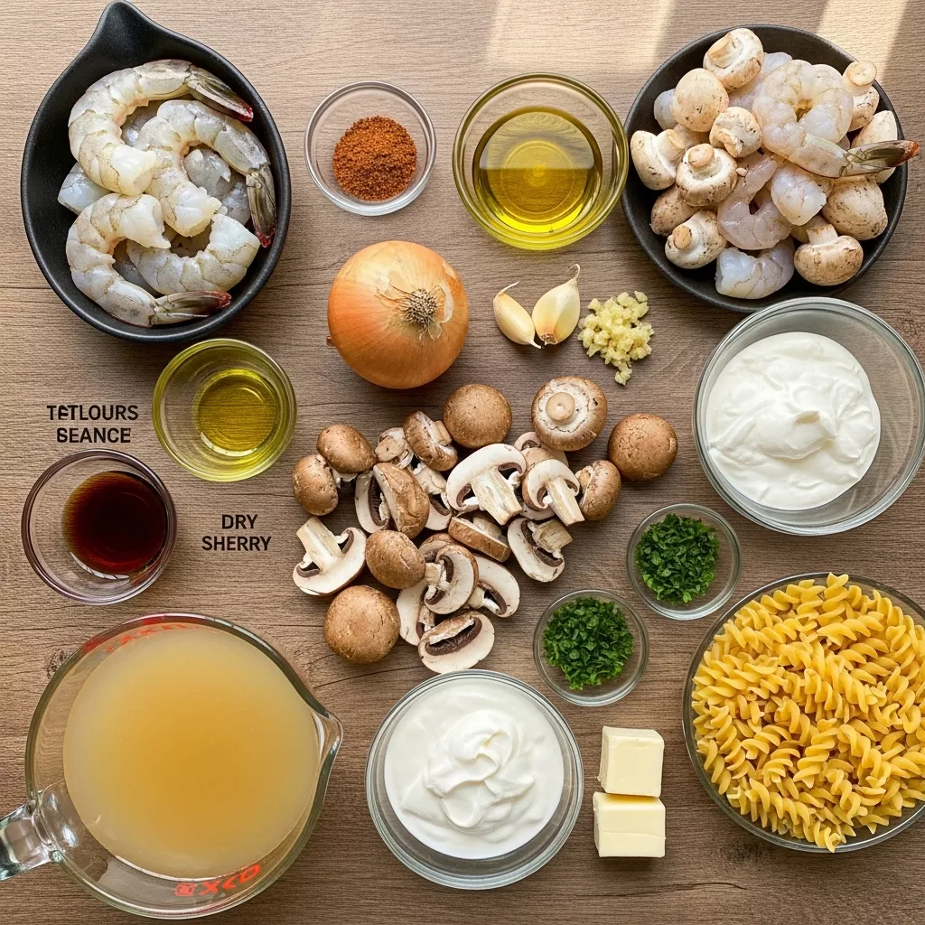 Ingredients for Creamy Blackened Shrimp Stroganoff