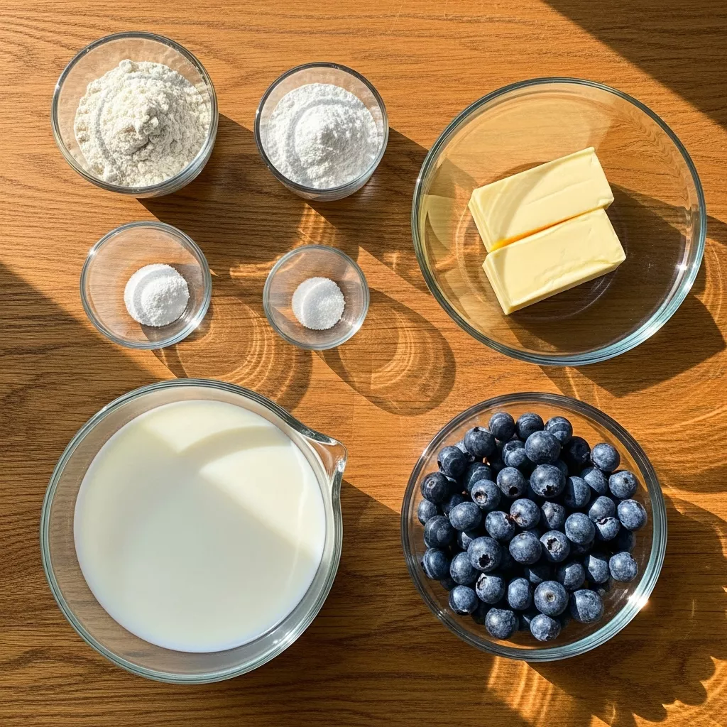 Ingredients for Easy Fluffy Blueberry Buttermilk Biscuits