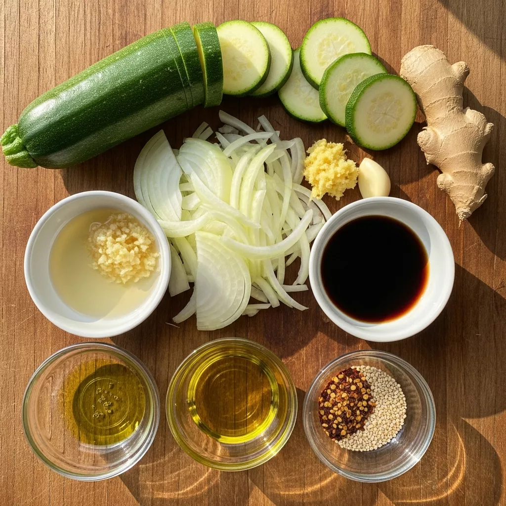 Ingredients for Savory Keto Japanese Zucchini and Onion Stir-Fry