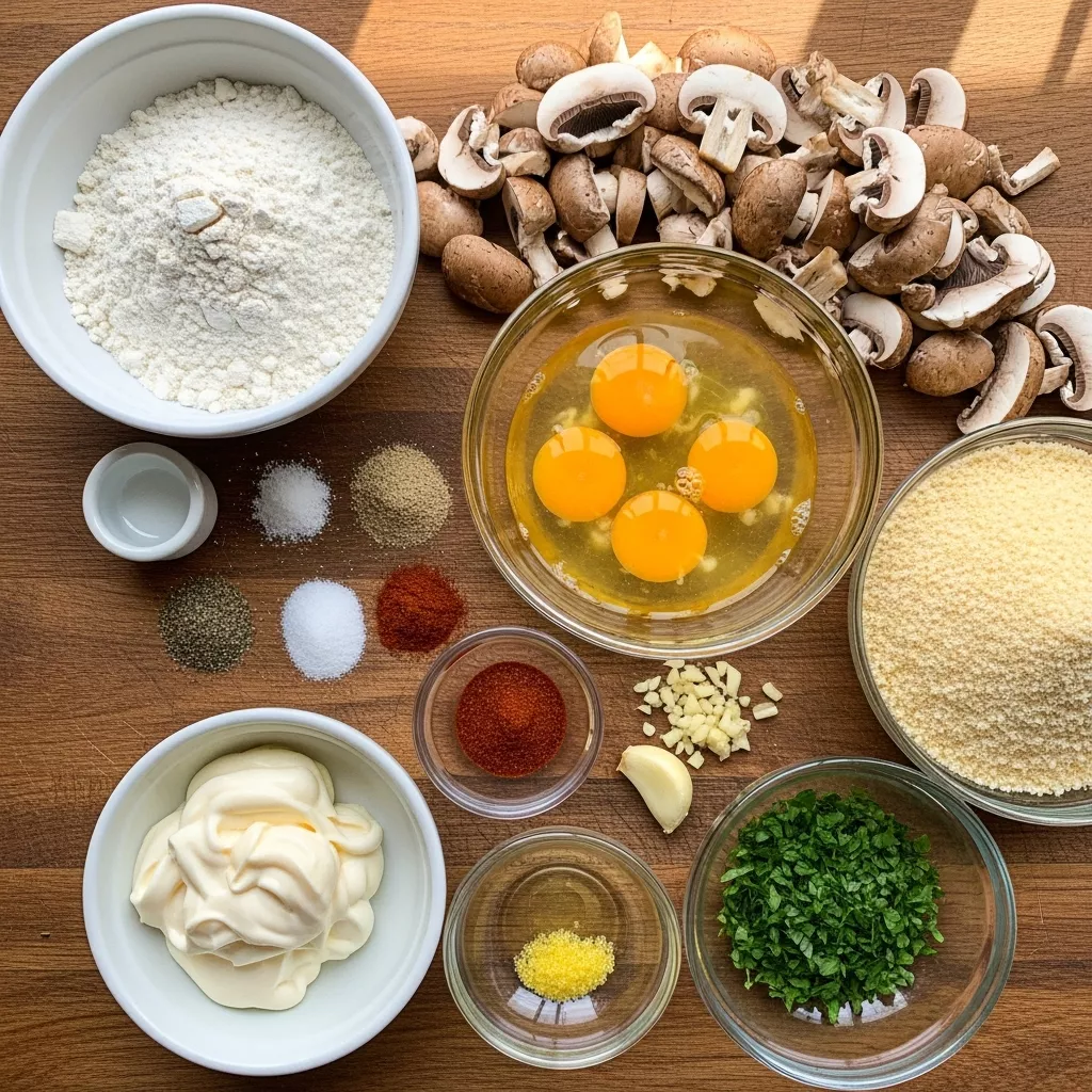 Ingredients for Crispy Fried Mushrooms with Garlic Aioli