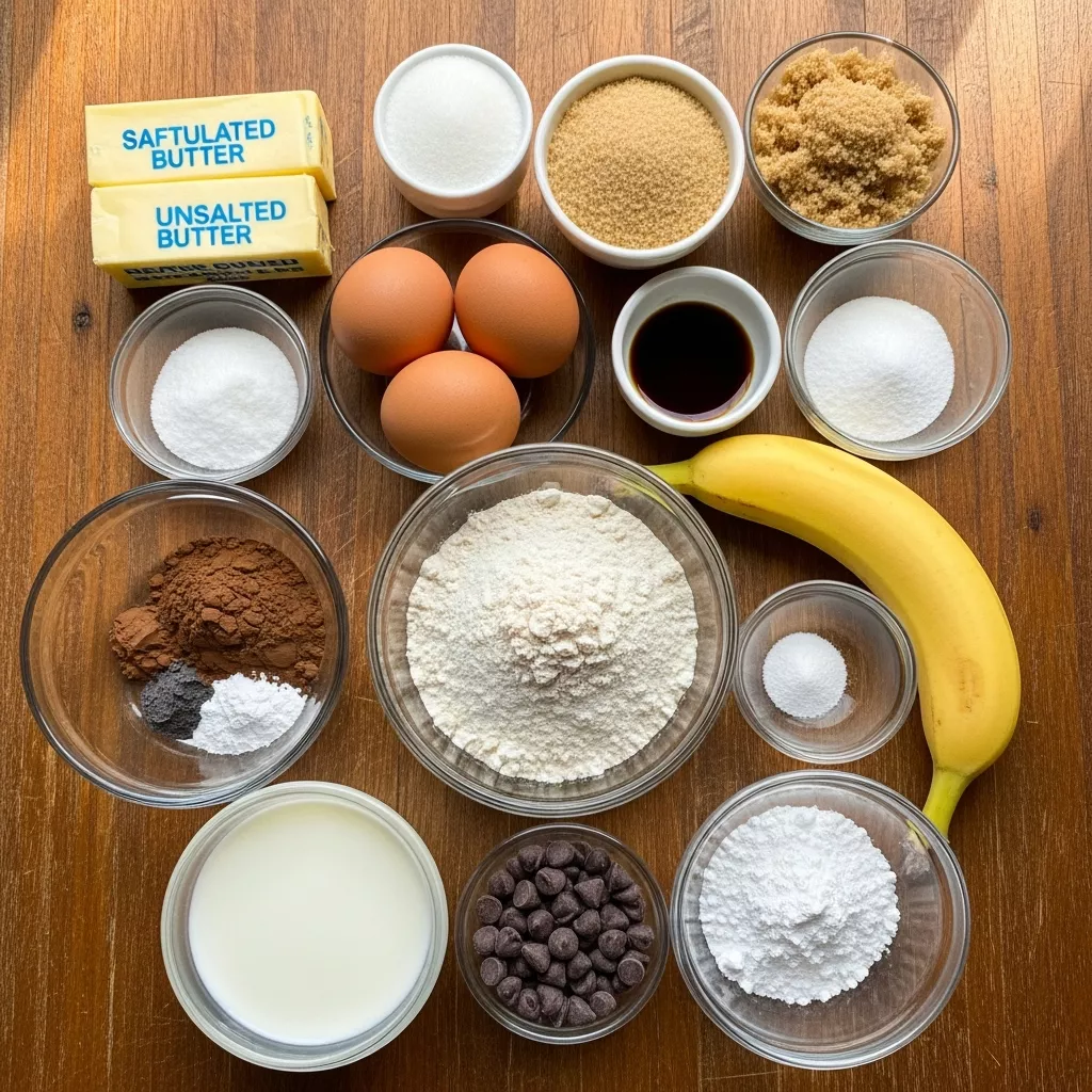 Ingredients for Dreamy Banana Bread Brownies with Brown Butter Glaze
