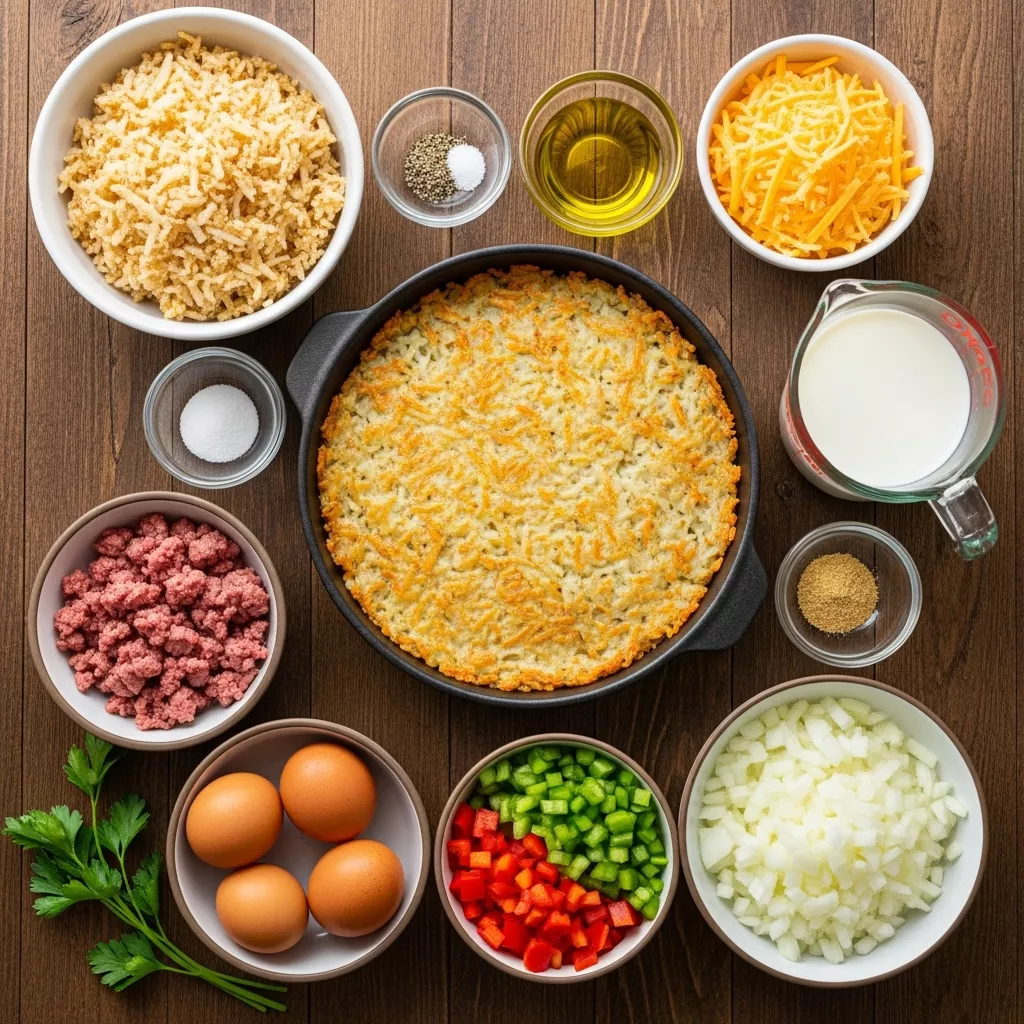 Ingredients for Crispy Hash Brown Crust Breakfast Pizza
