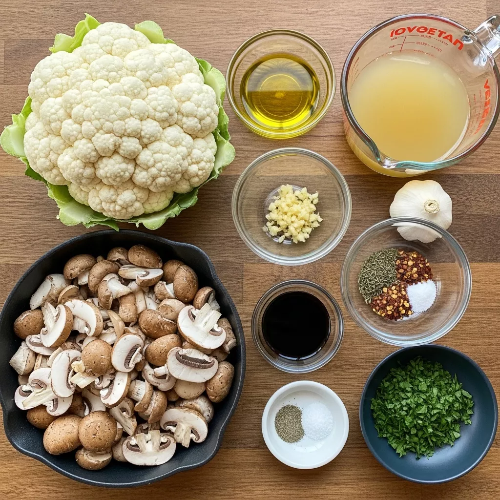 Ingredients for Savory Garlic Cauliflower Mushroom Skillet
