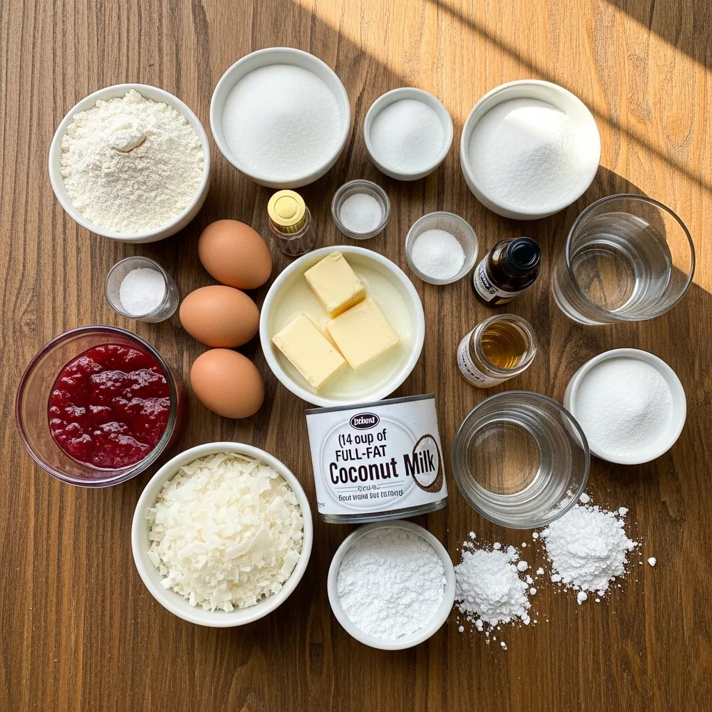 Ingredients for Raspberry Swirl Snowball Cake Delight