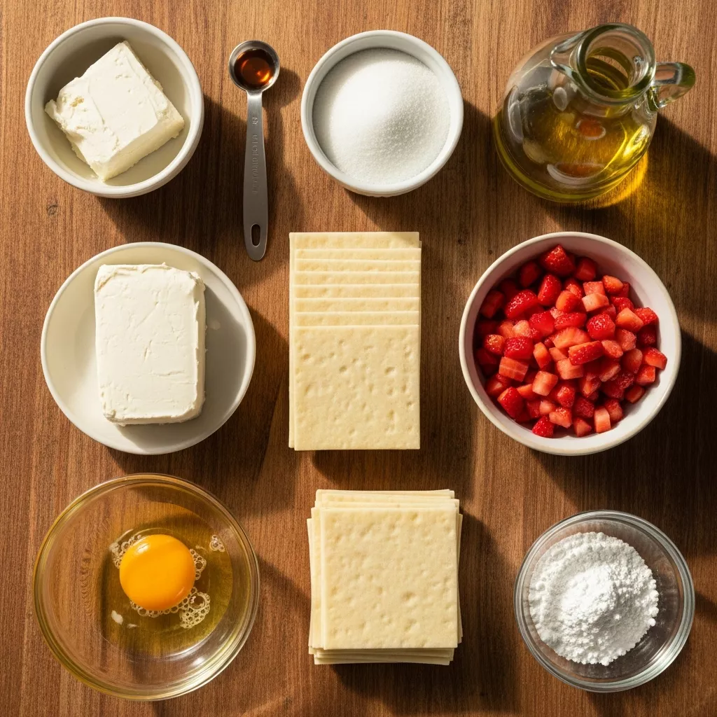 Ingredients for Ultimate Crispy Strawberry Cheesecake Wontons