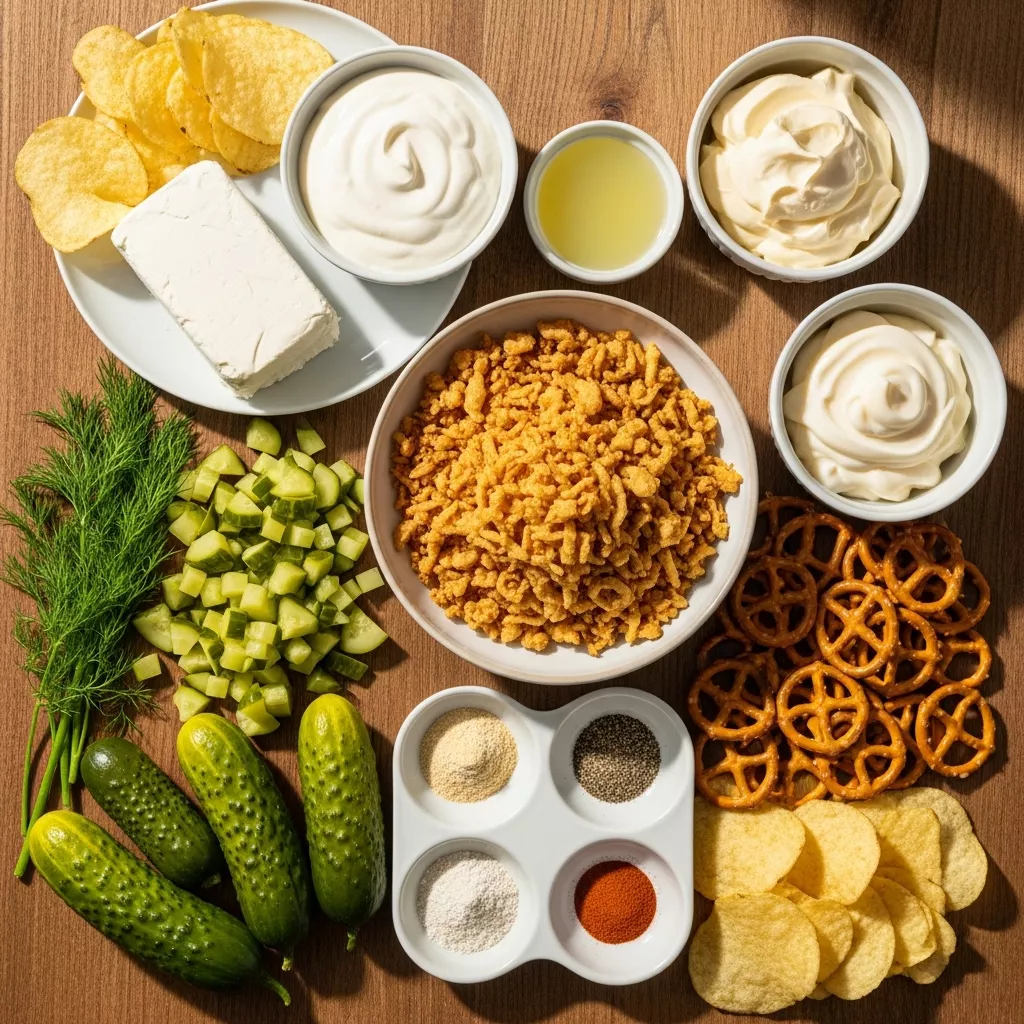 Ingredients for Creamy Easy Fried Pickle Dip (No Frying Required!)