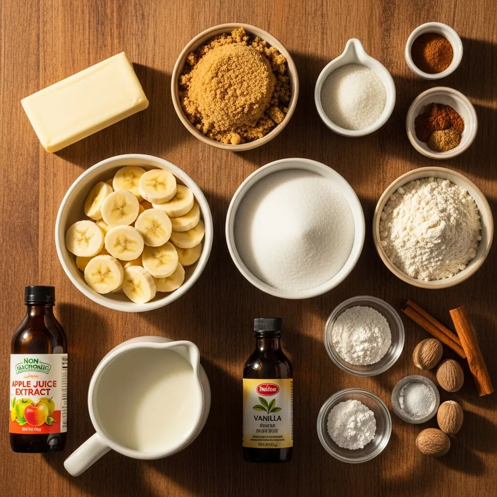 Ingredients for Cozy Bananas Foster Cobbler: Warm Dessert for Chilly Nights