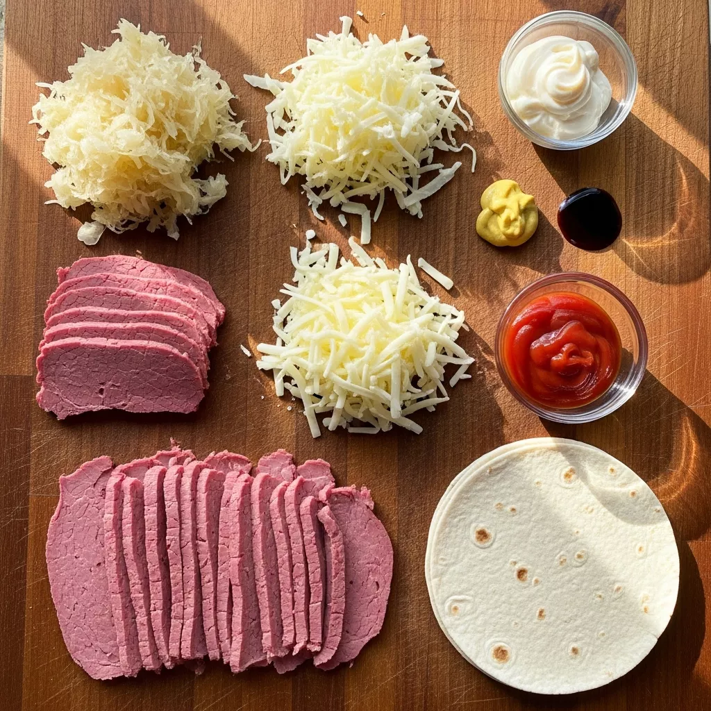 Ingredients for Crispy Keto Reuben Roll-Ups