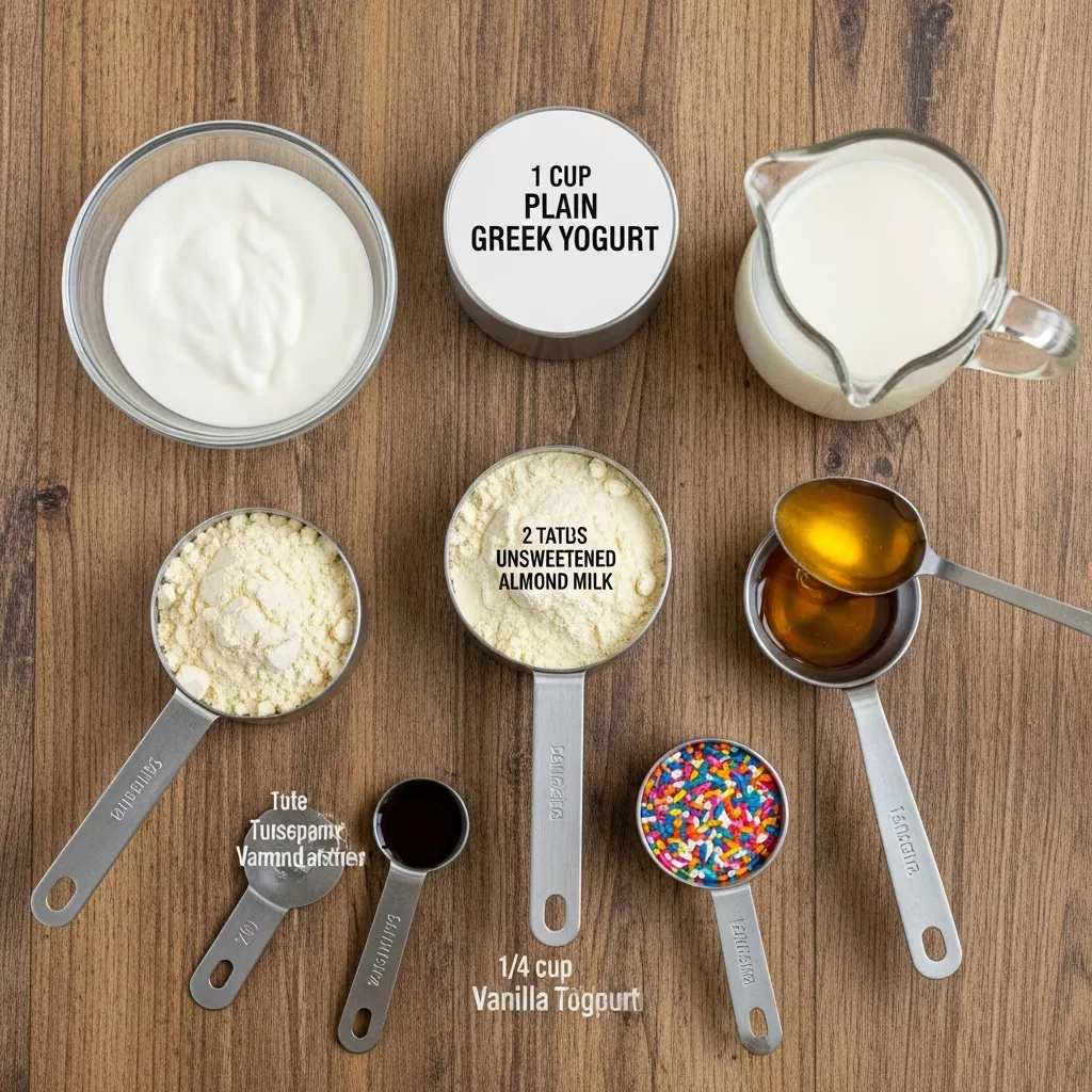 Ingredients for High-Protein Rainbow Sprinkle Dip: Guilt-Free Fun!