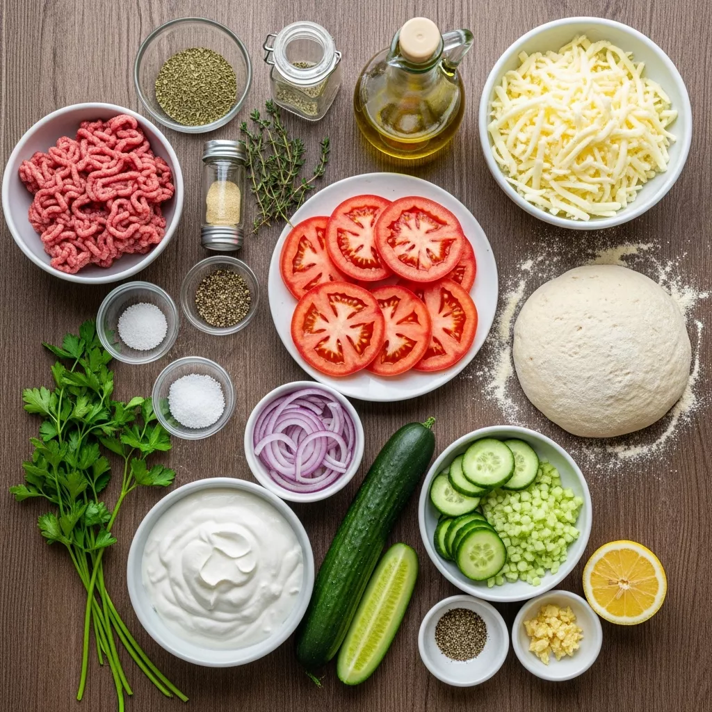 Ingredients for Mediterranean Gyro Pizza with Creamy Tzatziki