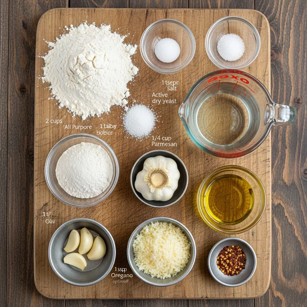 Ingredients for Savory Garlic Parmesan Focaccia: Effortless Homemade Bread
