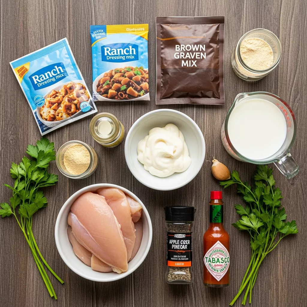 Ingredients for Decadent Mississippi Mud Chicken Bake: Rich, Comforting & Easy!