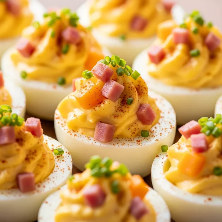 Recipe Card for Turkey Ham and Cheese Deviled Eggs Perfect for anyone who loves turkey ham deviled eggs!