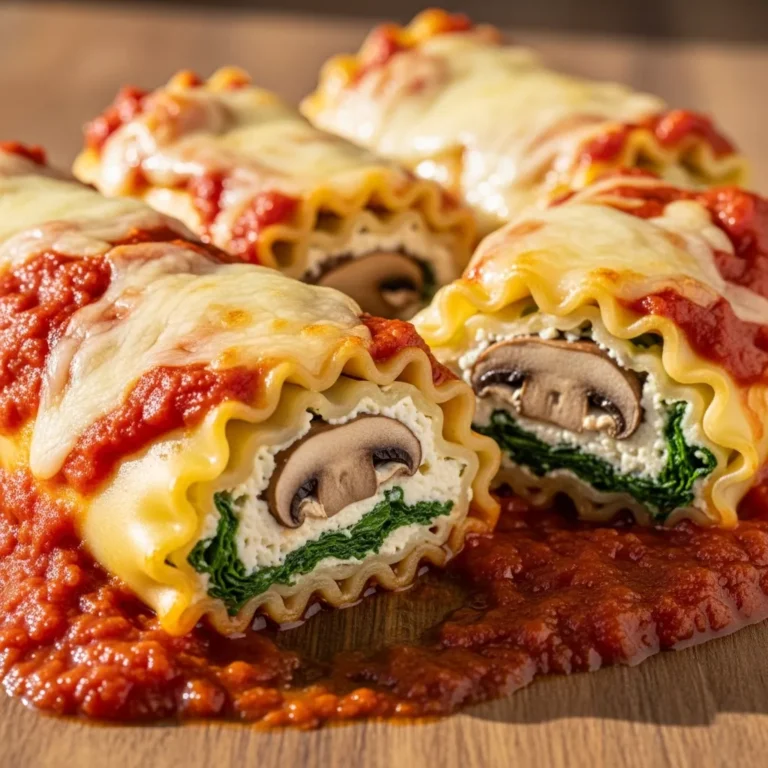 Mushroom Spinach Lasagna Rolls Recipe Card
