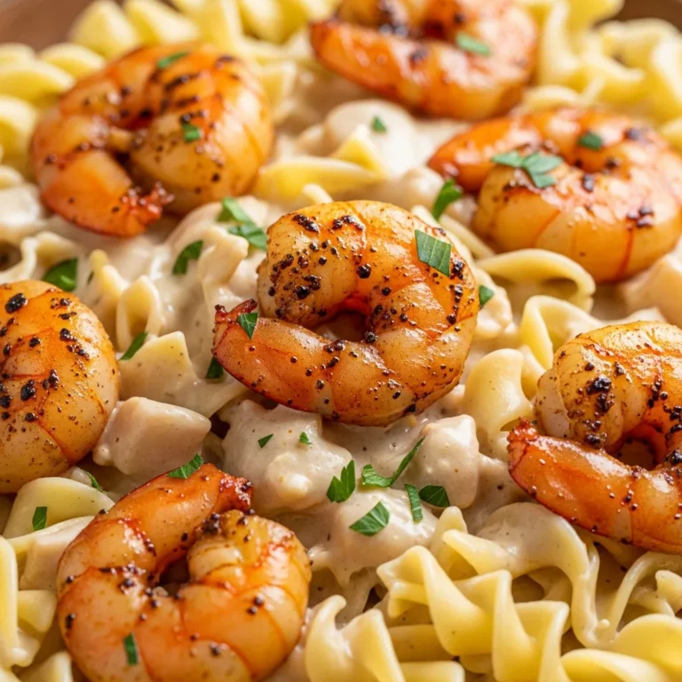 Creamy Blackened Shrimp Stroganoff recipe card