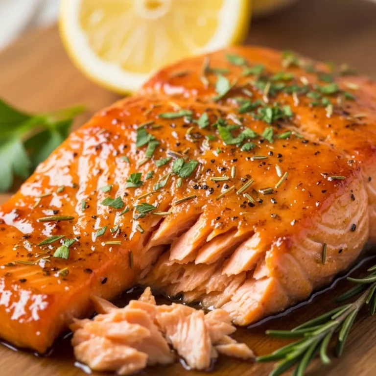 Decadent Honey Butter Glazed Salmon with golden crust and fresh lemon