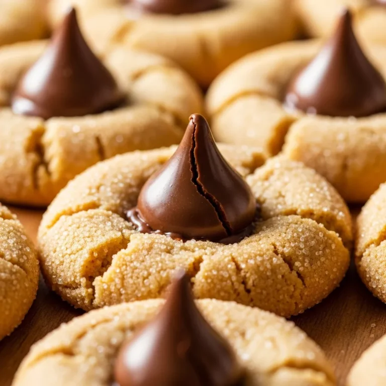 Detailed recipe card for making homemade peanut butter blossom cookies. Perfect for anyone who loves peanut butter blossoms!