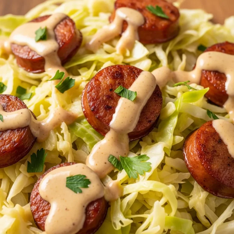 Recipe Card for Creamy Keto Cajun Sausage Cabbage Alfredo