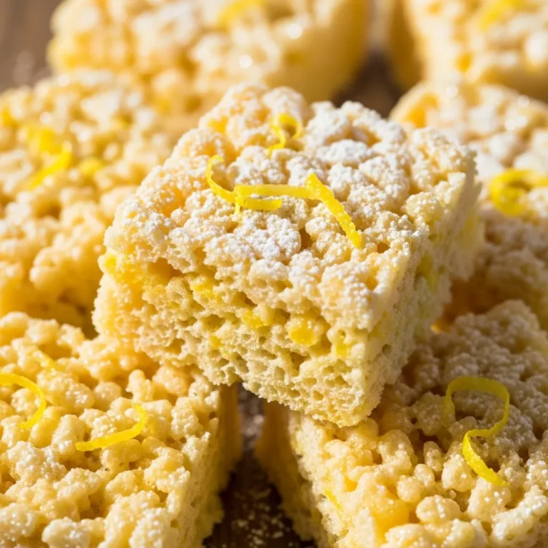 Zesty Lemon Rice Krispie Treats recipe card with a picture of the finished treats
